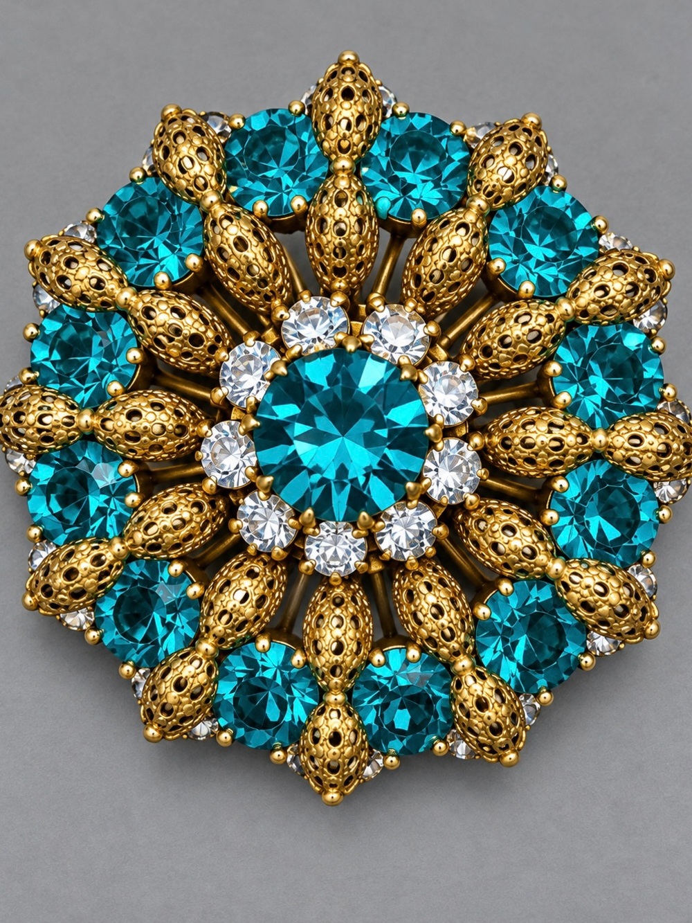 Vintage Austrian Signed Magnificent Teal Brooch #cz379